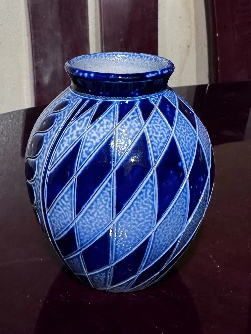 Vintage Höhr-Grenzhausen Ceramic Vase with Cobalt Blue Glaze
